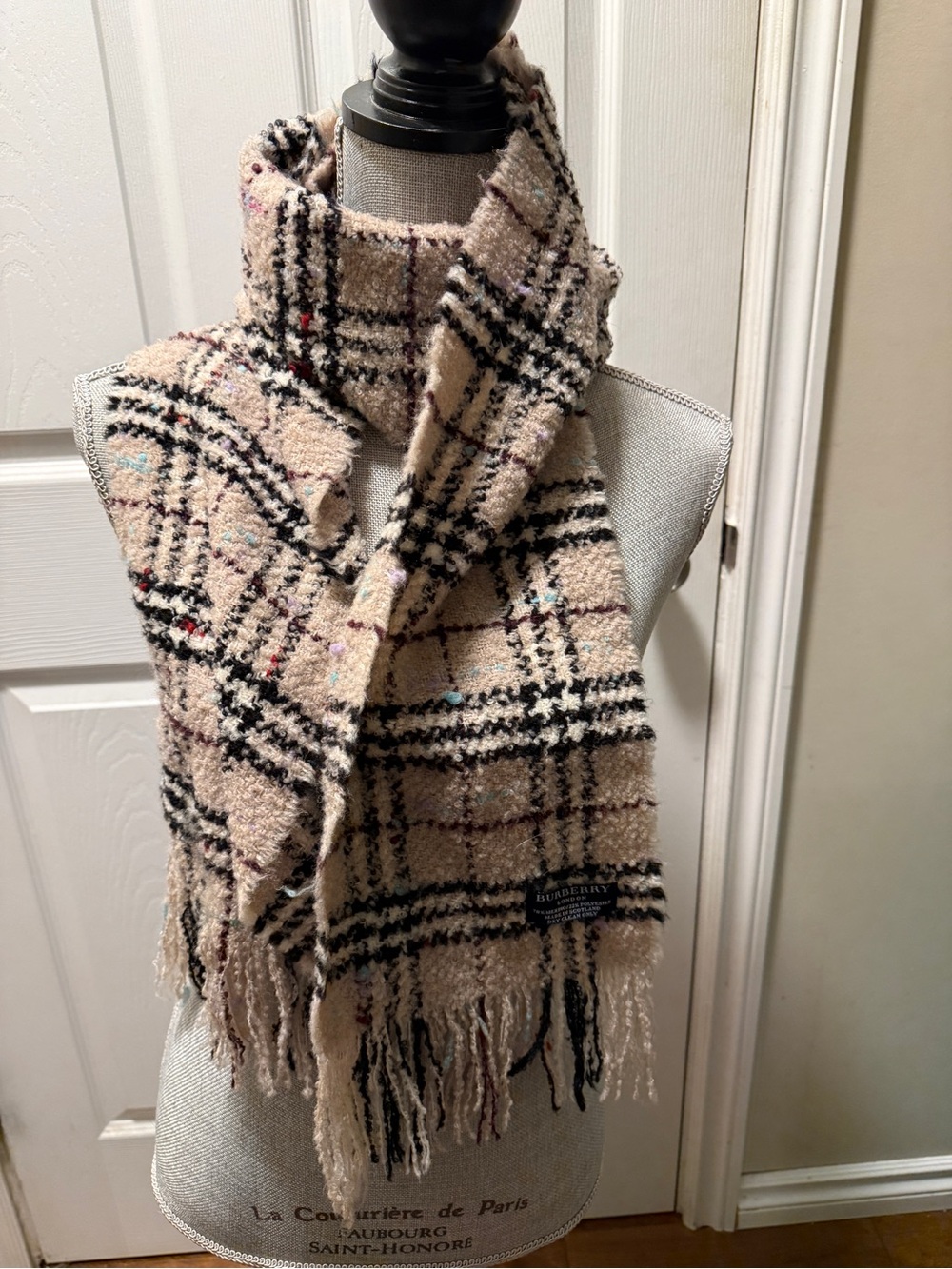 Burberry Cream Plaid Fringe Scarf - Picture 2 of 3